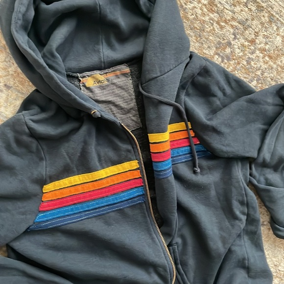 NWOT Charcoal Aviator Nation 5 Stripe Zip-Up Hoodie - Picture 8 of 8